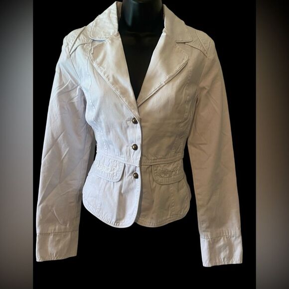 New juniors white boho jacket embroidered accents, fitted blazer size S by AZIZ - Picture 11 of 11